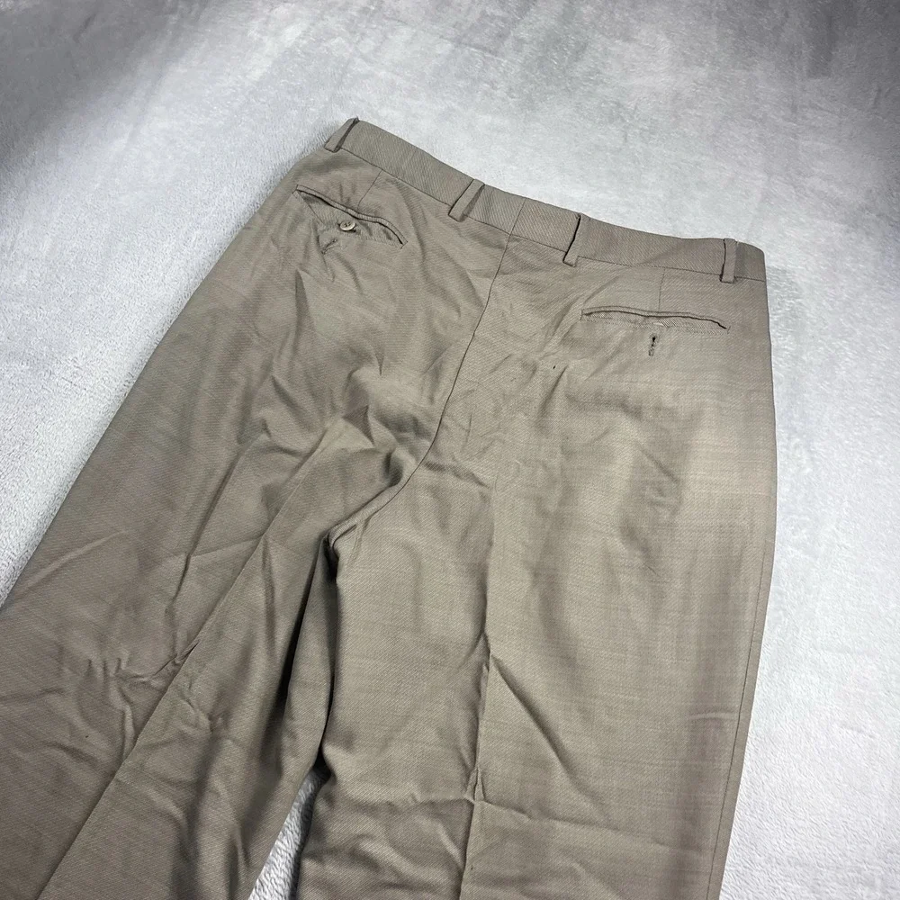 Zanella Dress Pants Duncan Mens Size 35 Brown Pleated 100% Wool Cuff Hem Italy